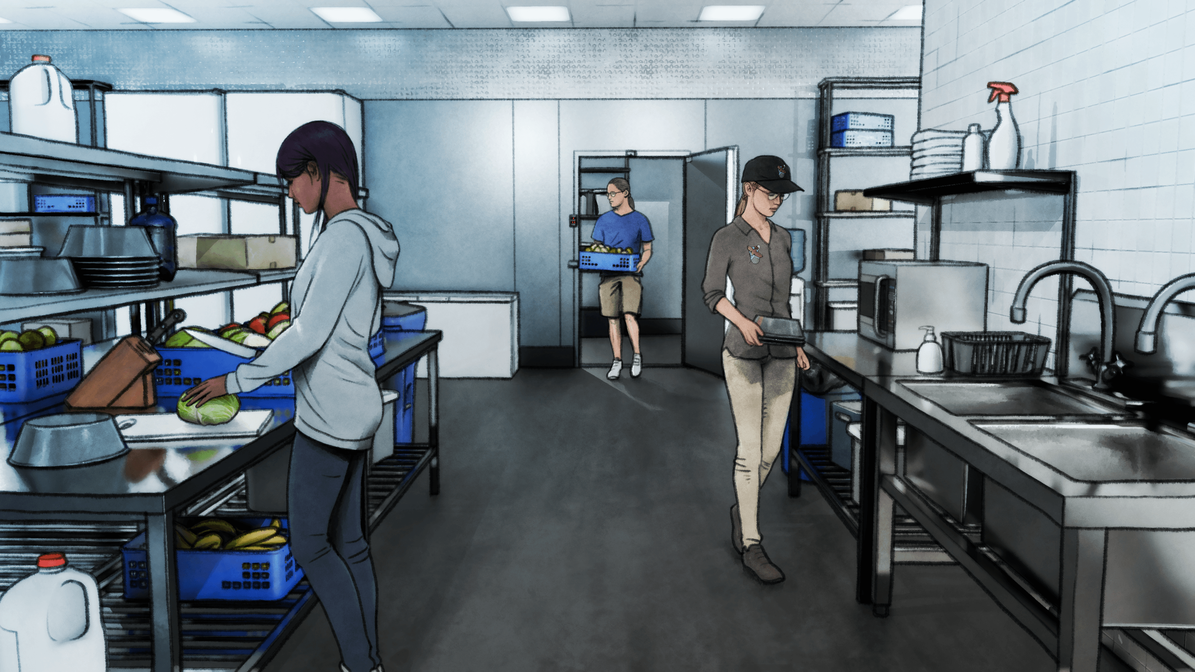 Drawing of the food preparation area of the institute